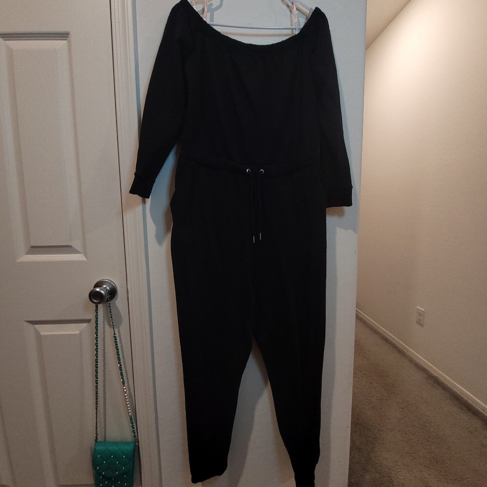 Guess Black Long Sleeve Jumpsuit Off The Shoulder One Piece
